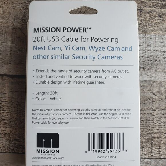 New 20' ft USB Mission Power Electronics Cable White Compatible With Nest Cam - Picture 5 of 5